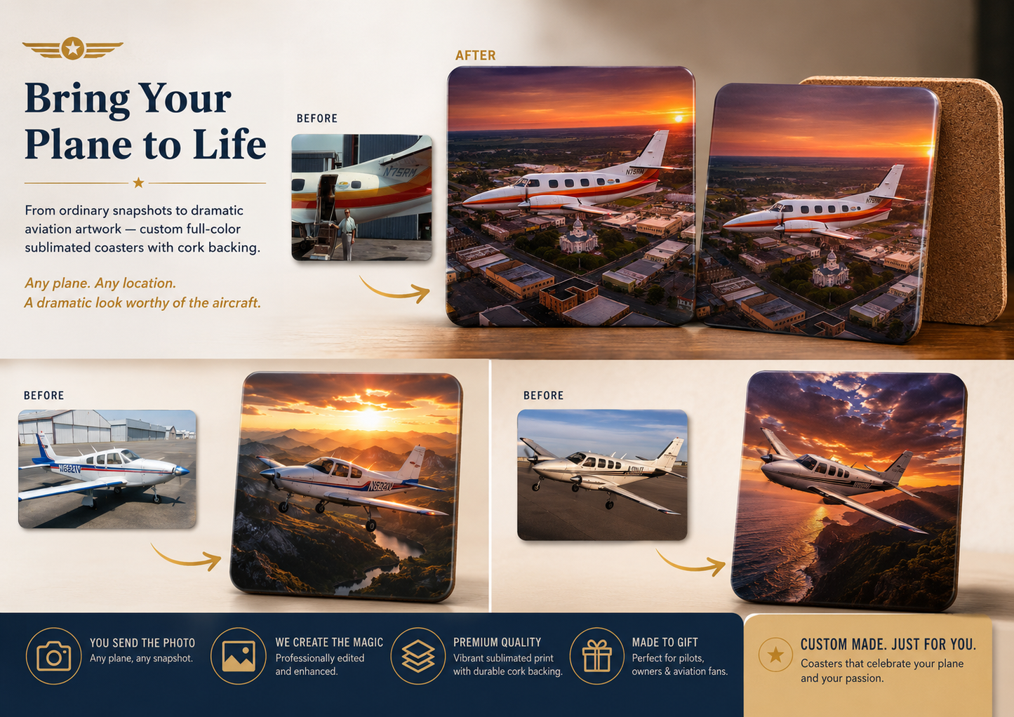 Epic Plane Coasters, Set of 4 - FREE Shipping
