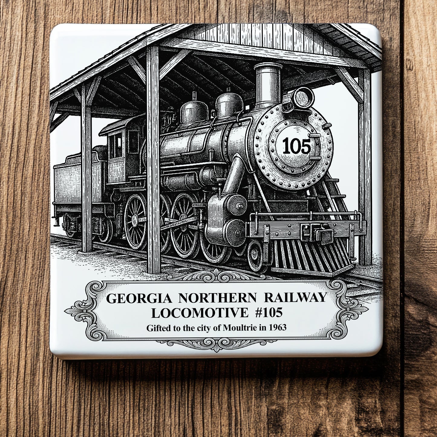 Georgia Northern Railway Locomotive #105 Historic Ceramic Coaster
