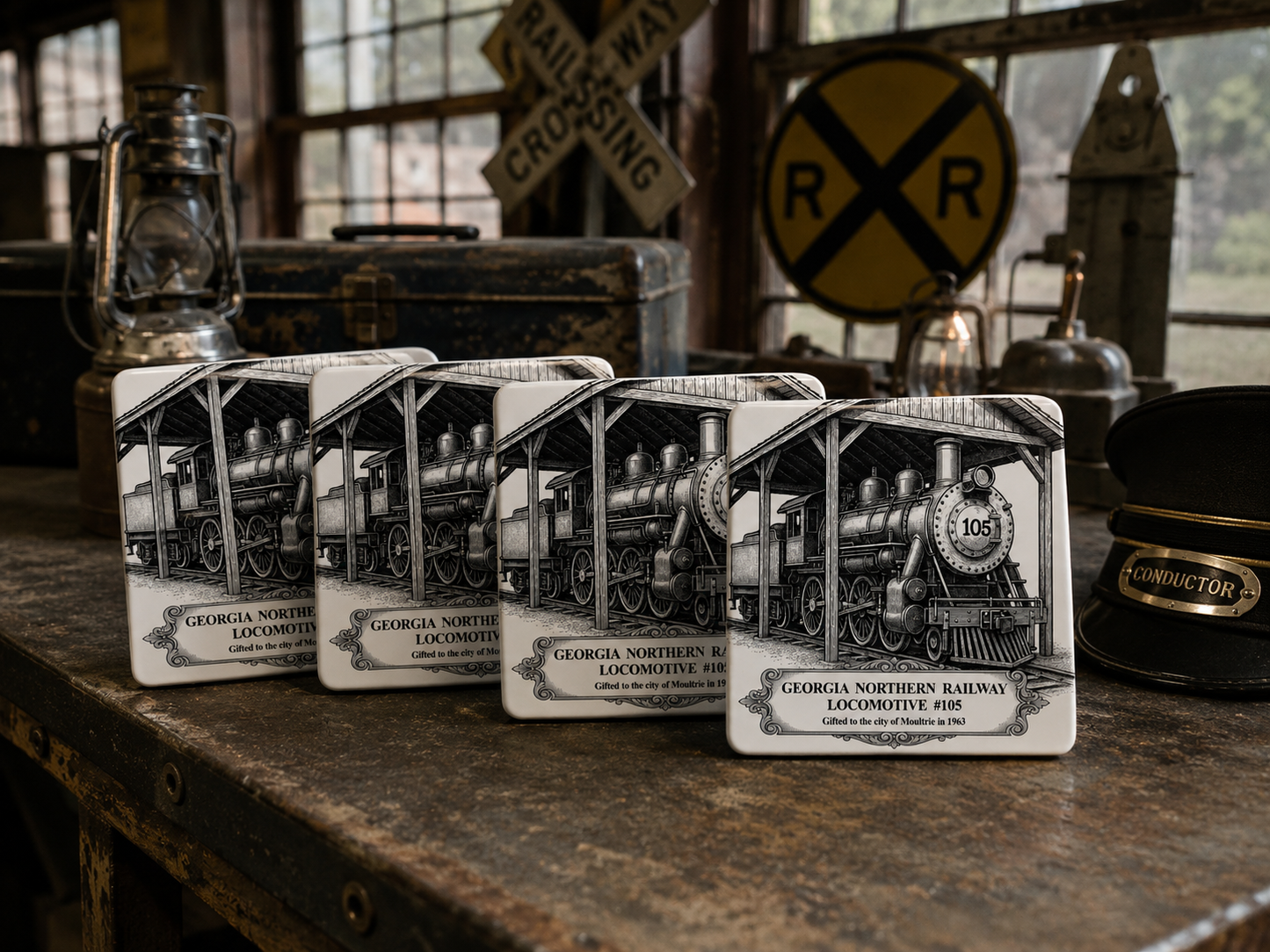 Georgia Northern Railway Locomotive #105 Historic Ceramic Coaster